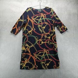 Lauren Ralph Lauren Womens 1X Blue Multi Chain Equestria 3/4 Sleeves